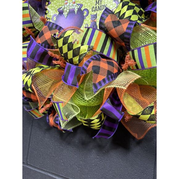Halloween Witch Wreath Orange Purple Green Deco Mesh Handmade 24 Inch - Picture 5 of 8